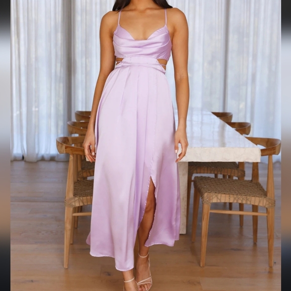 Hello molly Early Mornings Satin Maxi Dress Light Purple size medium 6 - Picture 13 of 14